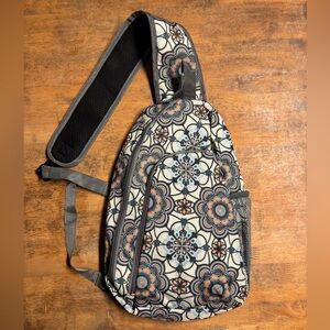 Floral Patterned Sling Bag - Gray and Orange